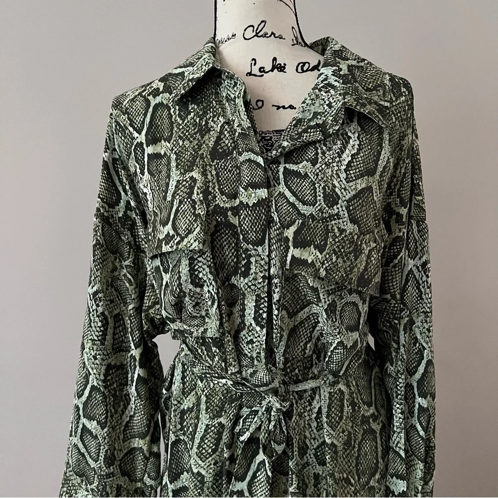 ENA PELLY green Python Utility belted maxi Shirt Dress 10 - Picture 3 of 10